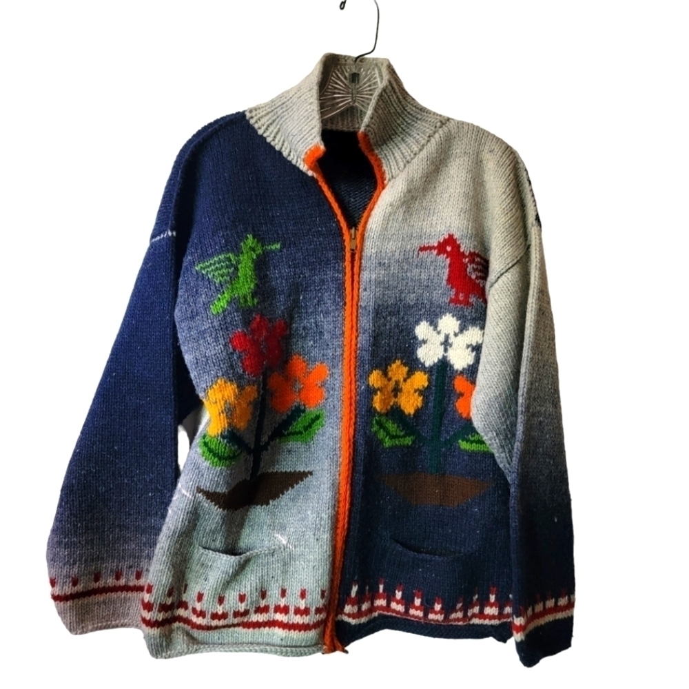 Vintage 1990s Tejidos Santillan Knitted Cardigan Sweater  Vintage Cardigan